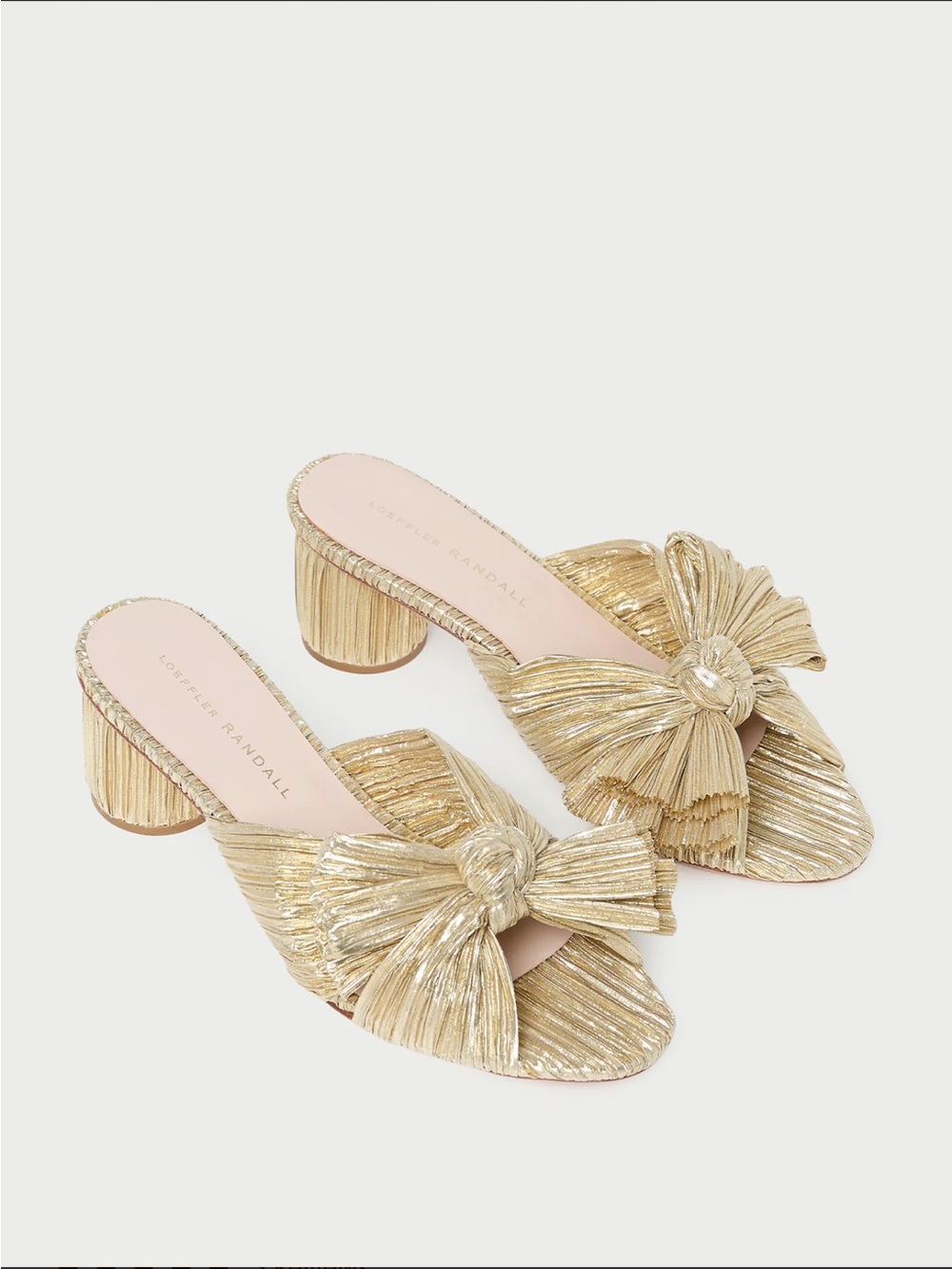 Loeffler Randall Gold Pleated Bow Slide Sandals
